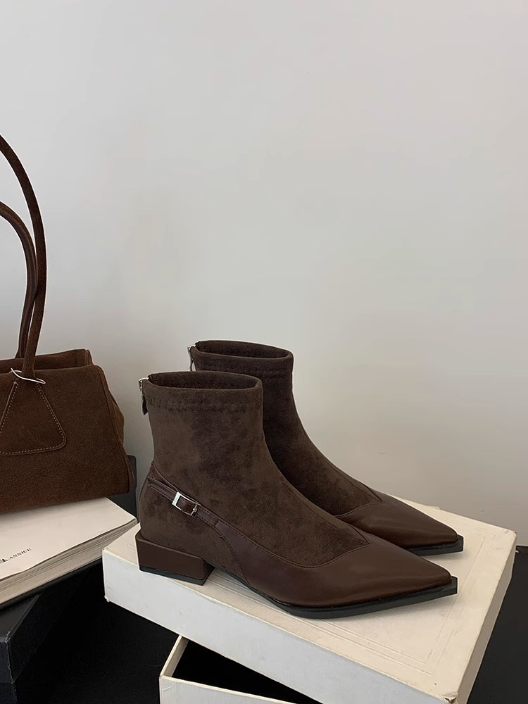 Trendy Pointed Toe Chunky Heel Martin Boots for Women - Black 2a7a