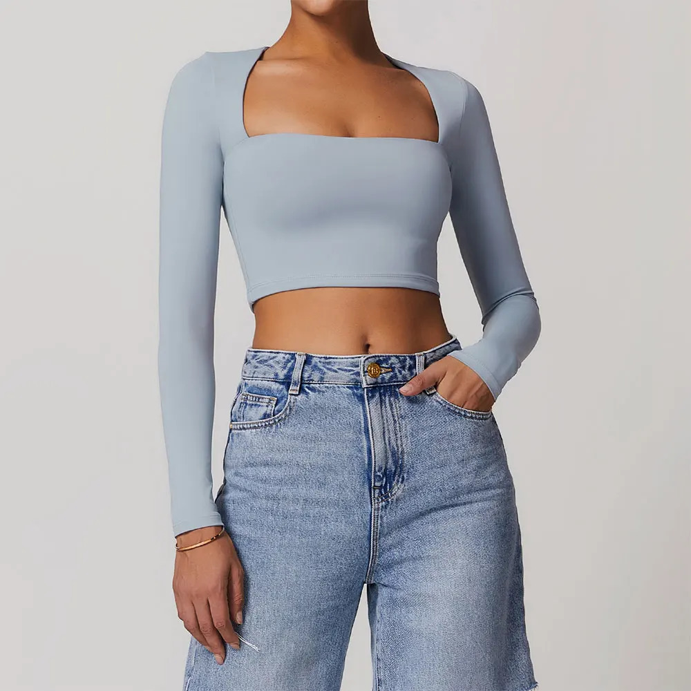 Yoga Long Sleeves Workout Tops Elastic Women Gym Crop Top Sports Bra Push Up Shirts Running Fitness Underwear Sexy Clothes 241018