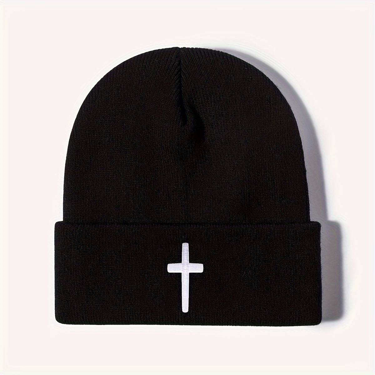Trendy Cross Embroidered Unisex Beanie Perfect for Casual Outdoors in Fall and Winter
