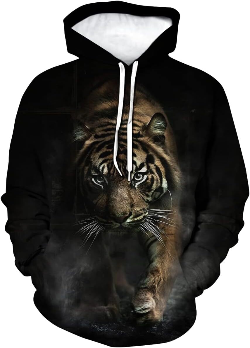 Hoodie for Mens Womens Mens Tiger Hoodie Autumn Winter Long Sleeve Pullover Fantasy Animal Theme Sweatshirt Realistic Graphic Hoodie Graphic Fashionab