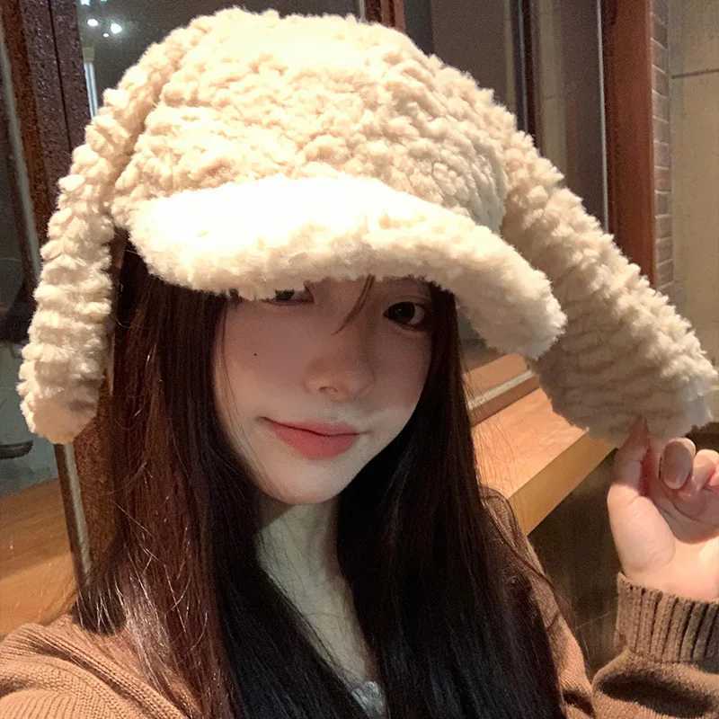 Cute Long Rabbit Big Ear Baseball Cap Sweet Girls Winter Plush Warm Hat y2K Student Adjustable Hip Hop Caps For Party CosplayX241018