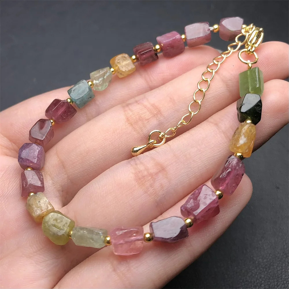 1 piece of Fengbaowu natural colored tourmaline bracelet irregular shaped beads spiritual healing stone fashionable jewelry gift 241018