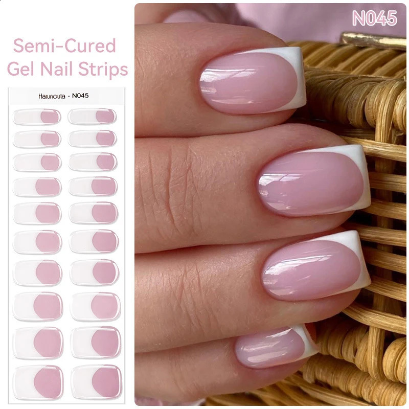 4pcs/set Gradient Jelly Semi Cured Gel Nail Strips with Nail Lamp Nude Pink Waterproof Nail Stickers Long Lasting Wrap 241017