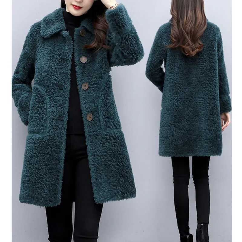 Winter Lamb Velvet Jacket Womens Clothing Autumn Winter 2022 Korean Slim Wool Coat Female Loose Warm Thicken Long Parka OutwearX241018