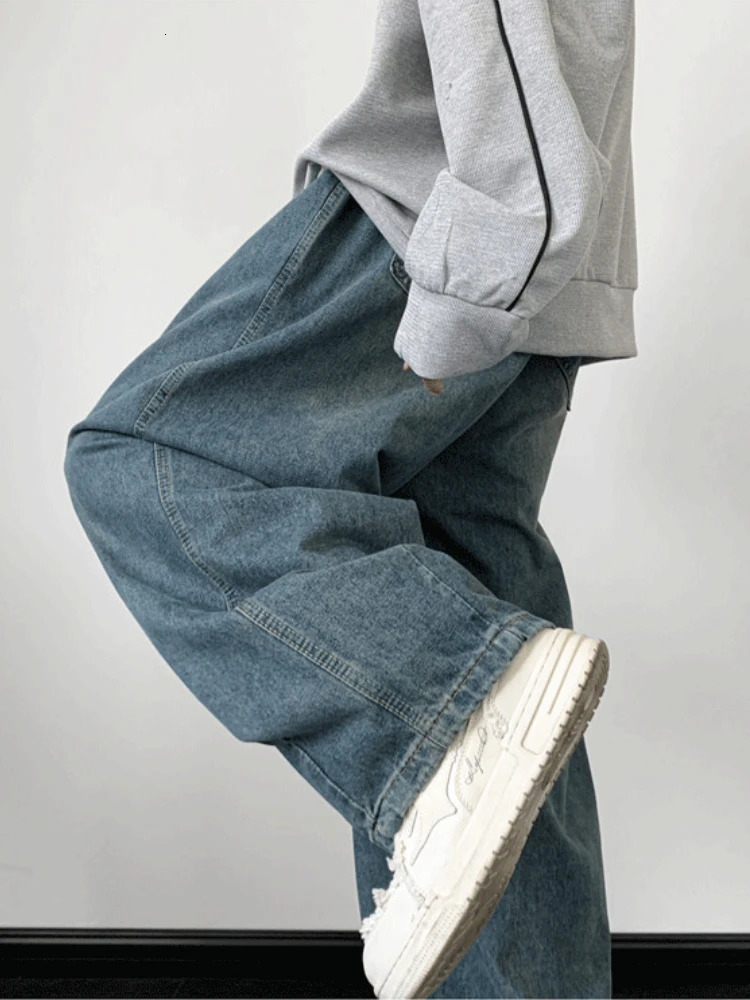 HOUZHOU Wide Leg Jeans Pants Men Streetwear Baggy Distressed Denim Trousers Male Oversize Hollow Out Casual Korean Hip Hop 241018