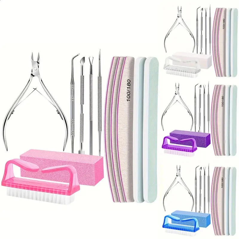 12 Pcs Nail Files Set Cuticle Clippers Polishing Buffer File Cleaning Brush Dead Skin Scissors Manicure Care Kits 241017