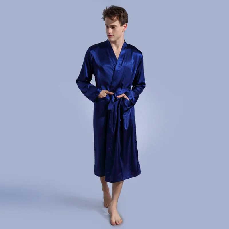 Wholesale Mens V Neck Satin Robe Kimono Long Bathrobe Pajamas Nightgown Sleepwear Christmas Robe for Wedding Party T40XJ241018