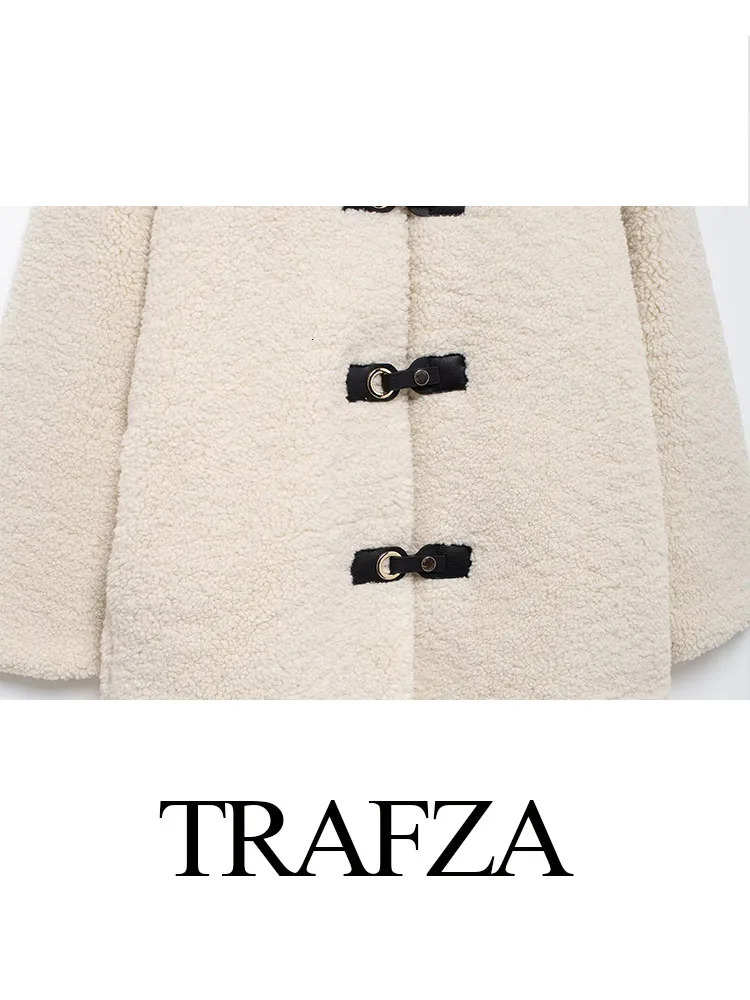 TRAFZA Women Fashion Loose Coat Solid TurnDown Collar Long Sleeves Single Breasted Female Winter Casual Thick Coats 241018