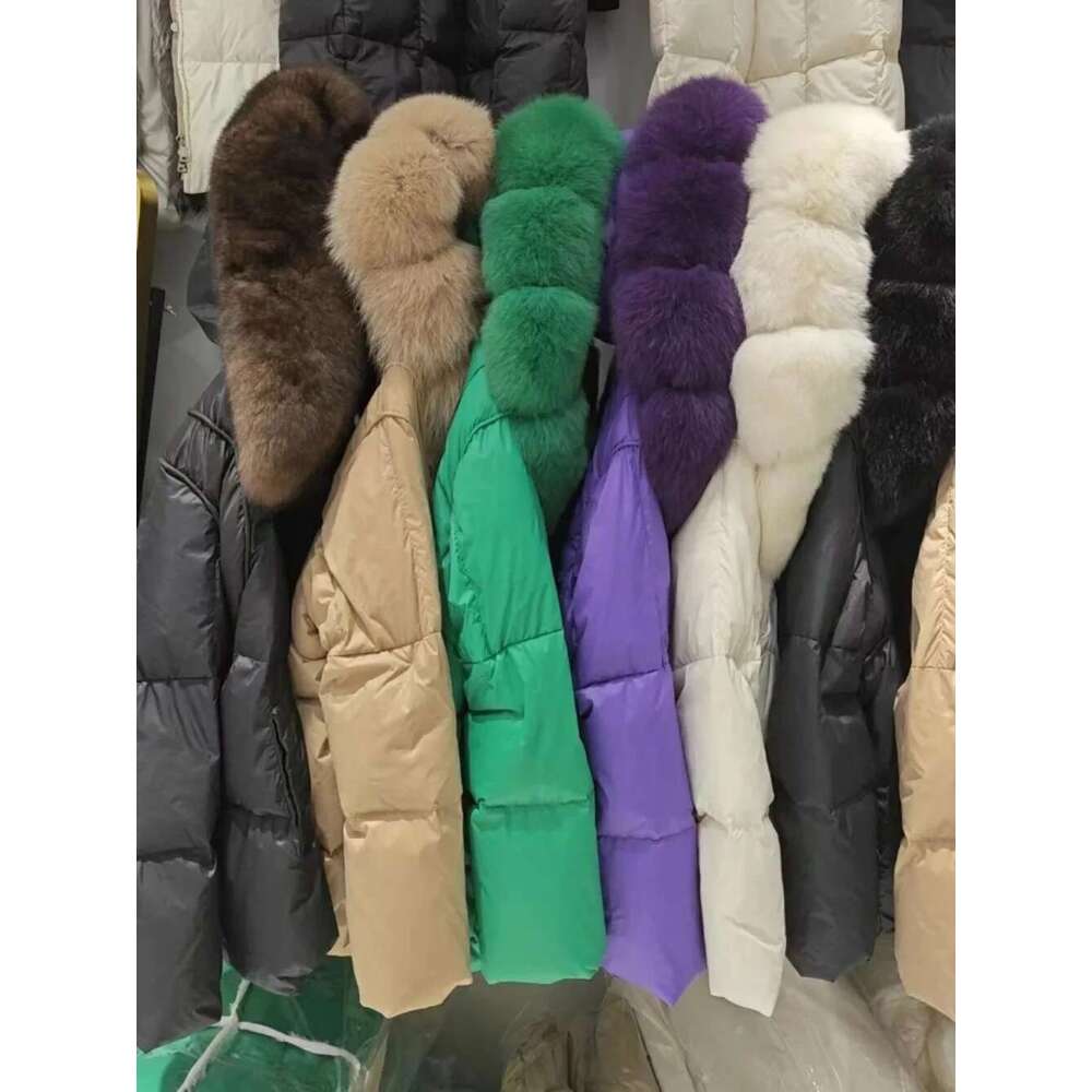 2024 New Winter Real Coat White Duck Down Jacket Women Oversize Fox Collar Big Fur Thick Warm Outerwear