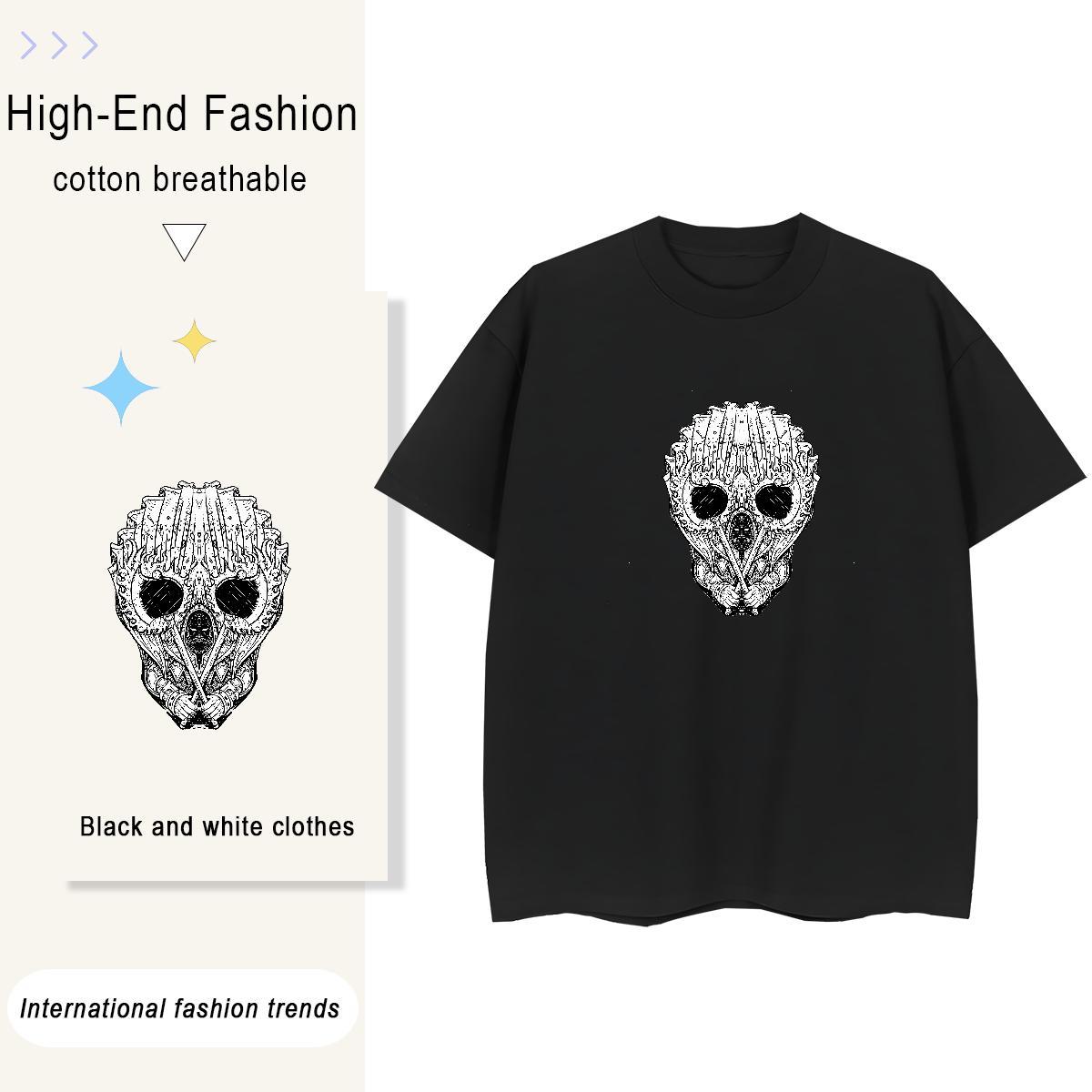 2024 Casual T shirt 100% Cotton 230g Breathable Home Outdoor skull Lady T shirt Brand Cartoon Floral Printing Polos