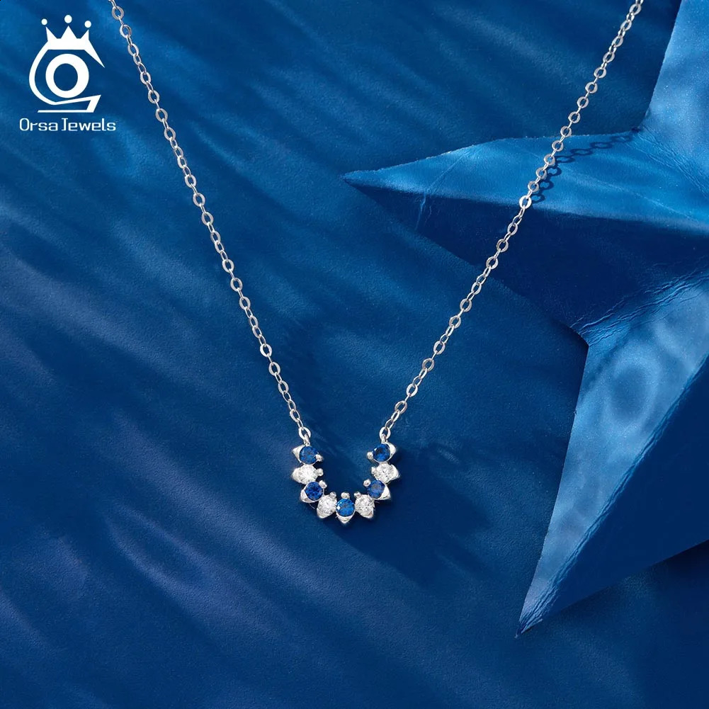 ORSA JEWELS Sparkling Blue Zircon Pendant Necklace 925 Silver Womens Religious Chain Necklace Party Girls Fashion Jewelry Gift APN29 241018