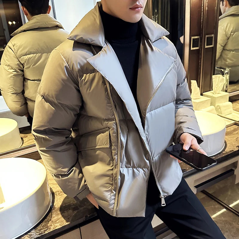 Winter White Duck Down Coats High Quality Large Lapel Bread Coat Streetwear Fashion Short Loose Outdoor Warm Jacket