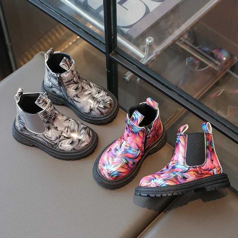 Boots Girls Ankle Boots Kids Chelsea Boots Fashion Flower Prints Rubber Outsole Toddlers Children Fashion Boots 2024 Autumn Winter New H241018