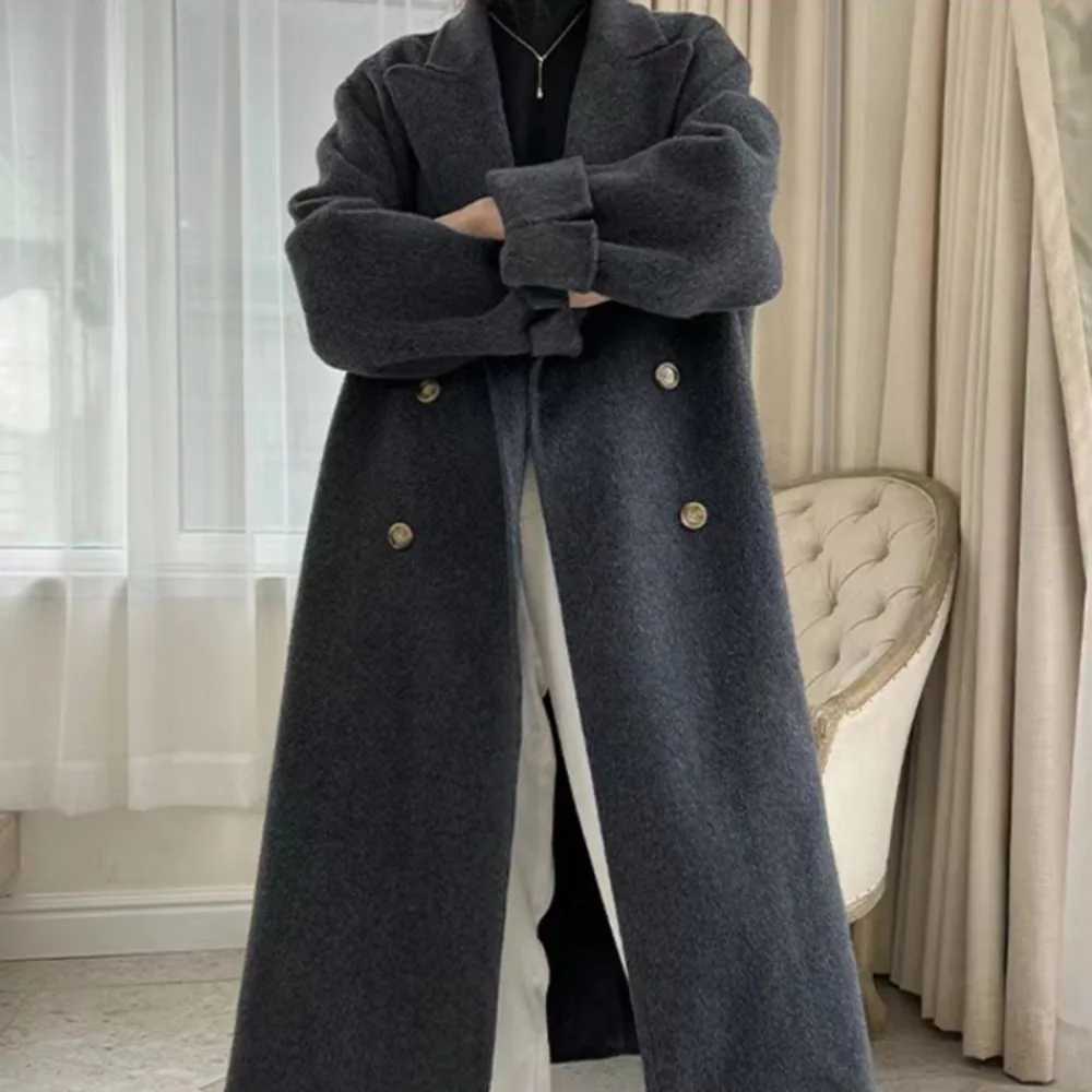 2024 Autumn Winter New Drouble Breasted Woolen Coat Women Tailored Collar Long Loose Woolen Jacket Female Casual Fashion KoreanX241009