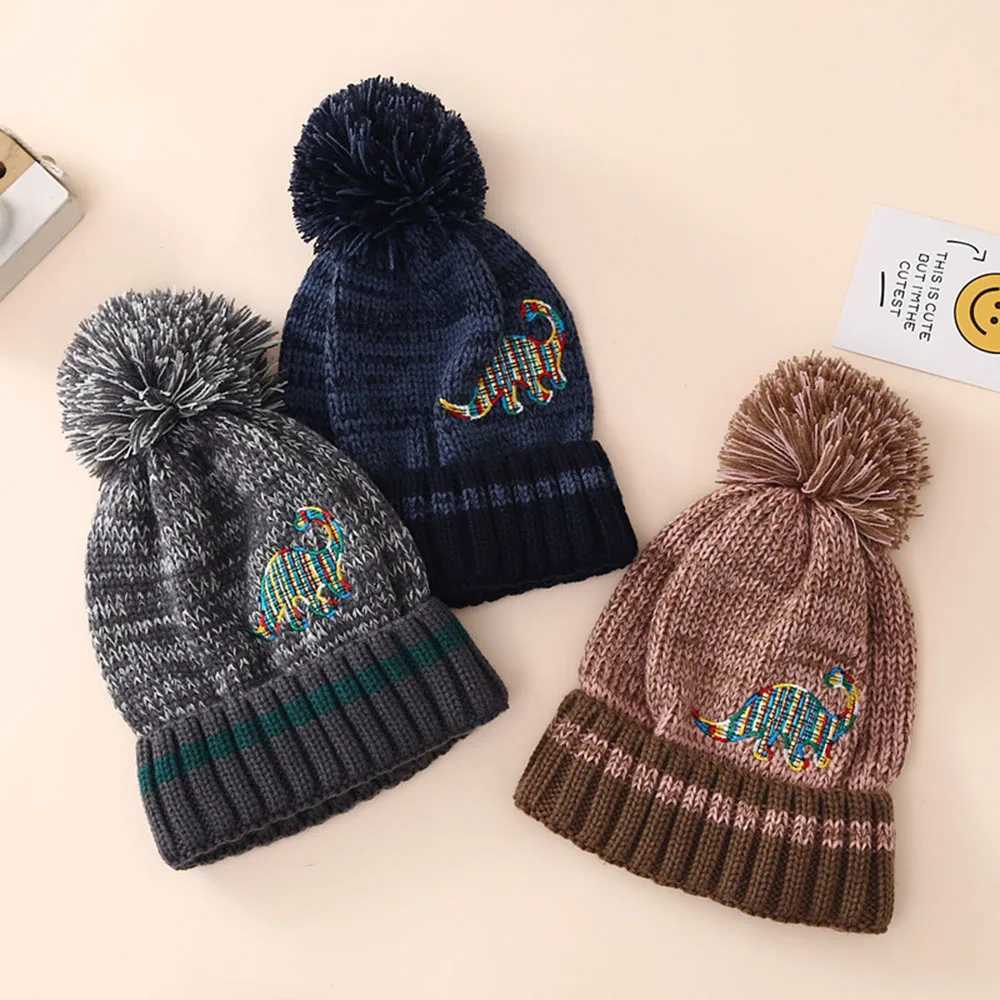 Childrens Wool Beanie Newest Winter Boys Embroidered Dinosaur Knitted Hat Classical Warm Hats For Girls Kids 2-6 Years LX241018