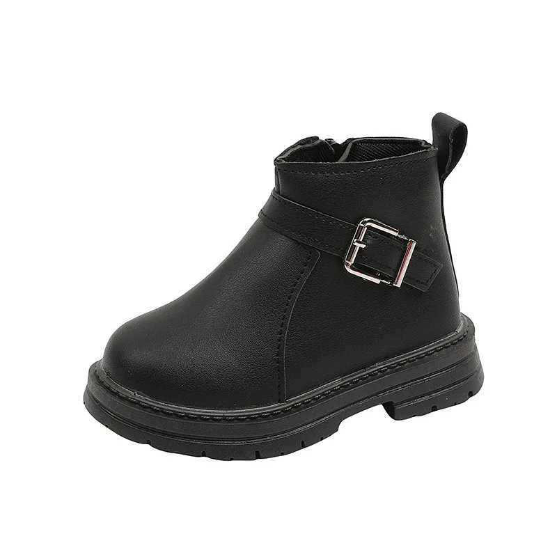 Boots Children Short Boots for Girls Buckle Side Zipper Britain Style Versatile Boys Boots for Catwalk Spring New Drop Shipping Flats H241018