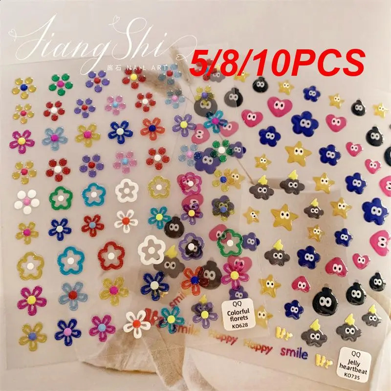 5/8/10PCS Jelly Nail Stickers Patch Cartoon Color Nail Sticker Pack Cute Nail Stickers Nail Art Decorations 241017