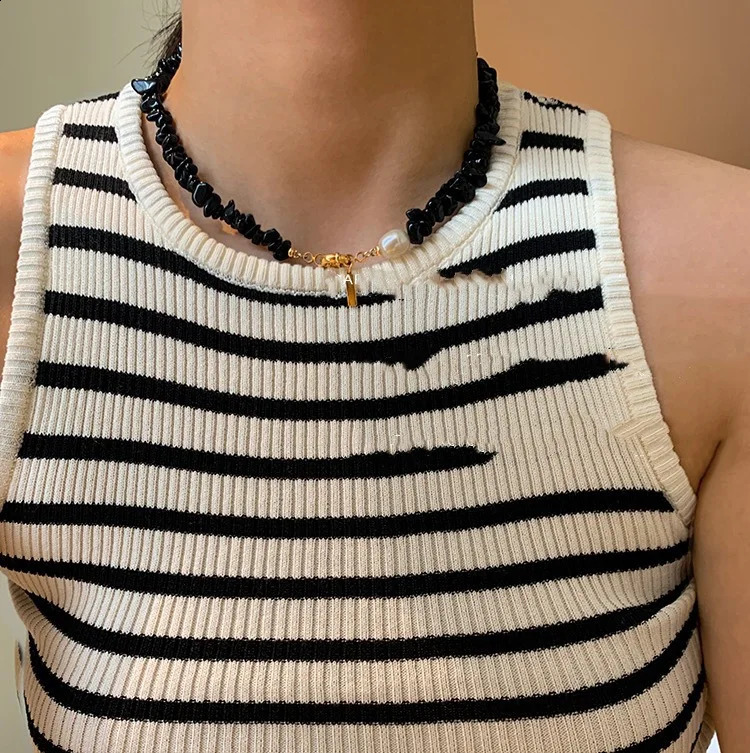 ly arrived natural freshwater pearls irregular black stone 14K gold filled womens necklace jewelry 241018