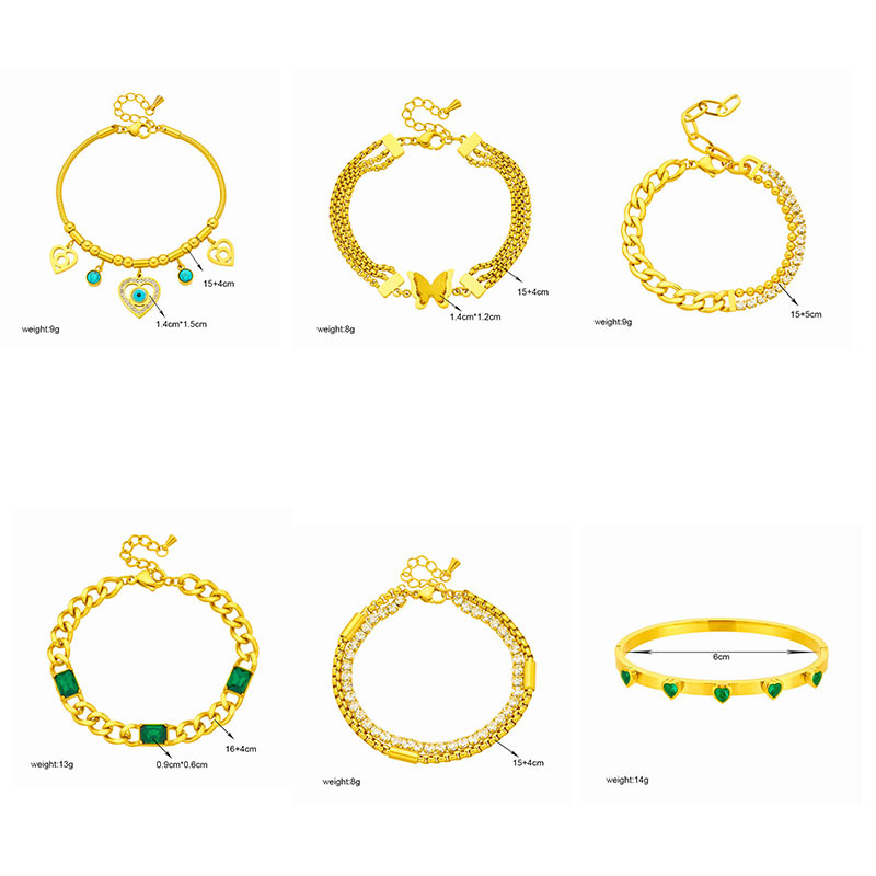 Non Tarnish Zircon Diamond Wristband Bangle Cuff Designer Jewelry Charm Cuban Chain iced out Square Heart Butterlfy Beads Stack Bracelets for Woman Fi
