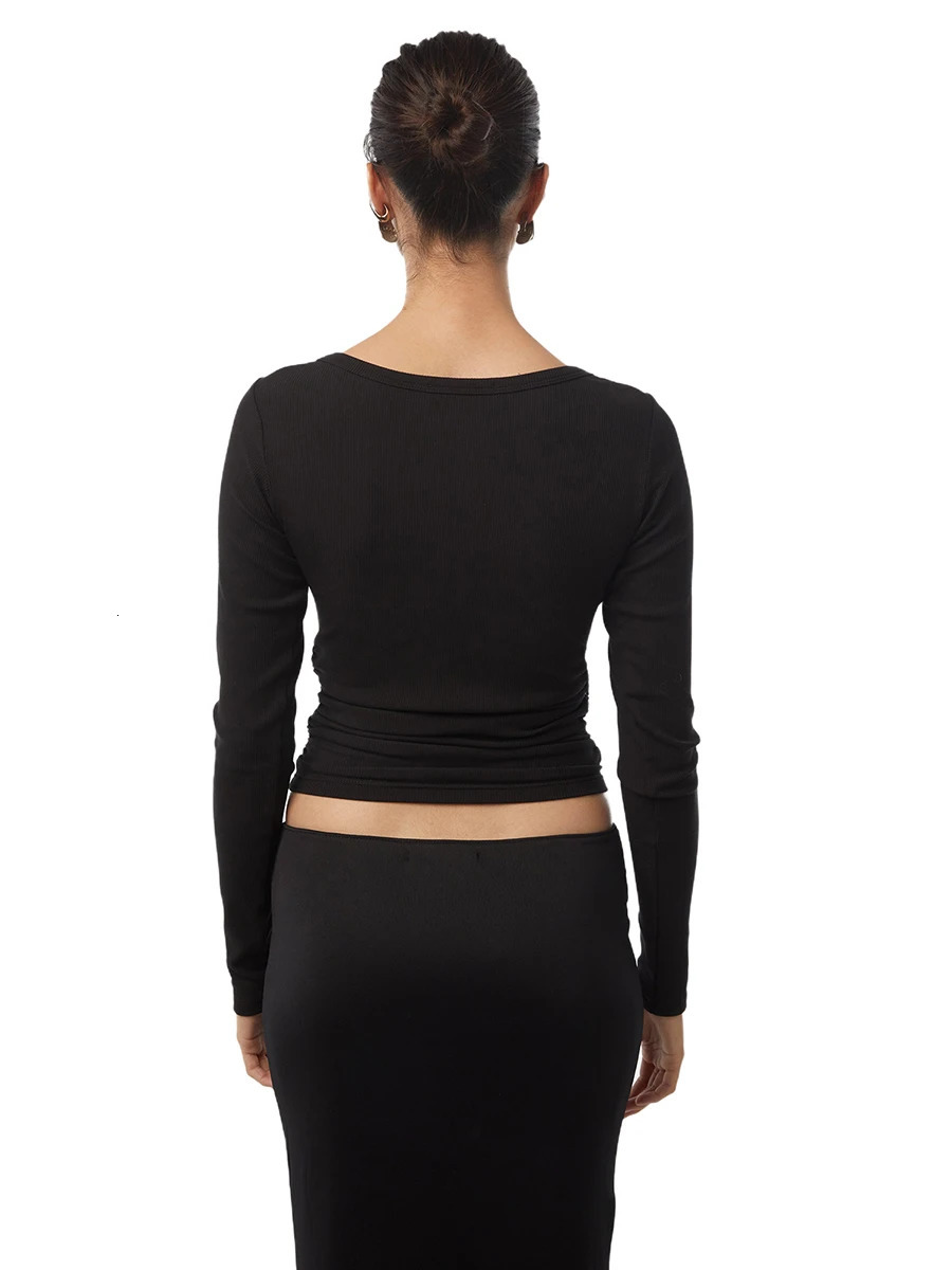 Women Long Sleeve Crop Tops Solid Color BoatNeck Fit TShirts Spring Fall Bottoming Shirts Streetwear 241018