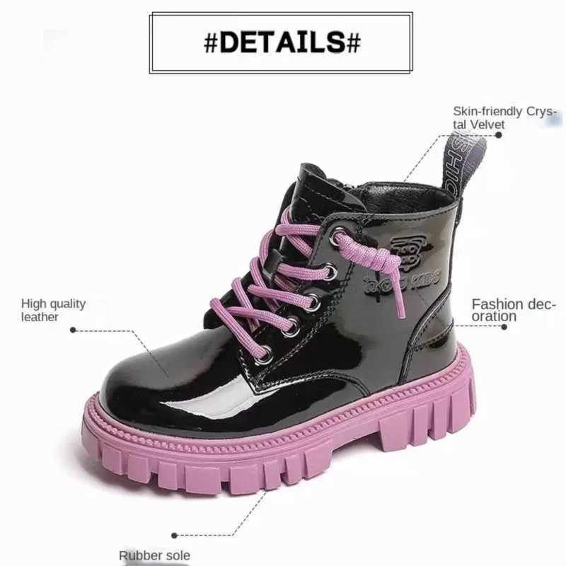 Boots 2022 Fashion Childrens Boots Girls British Style Childrens Preschool Girls Combat Boots Warm Waterproof Boys 1-15 Years Old H241018