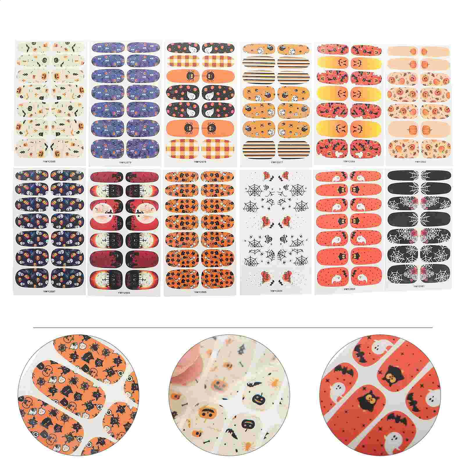 12 Sheets Nail Stickers Halloween Supplies Gothic Decals Fingernail Adhesive DIY Manicure 241017