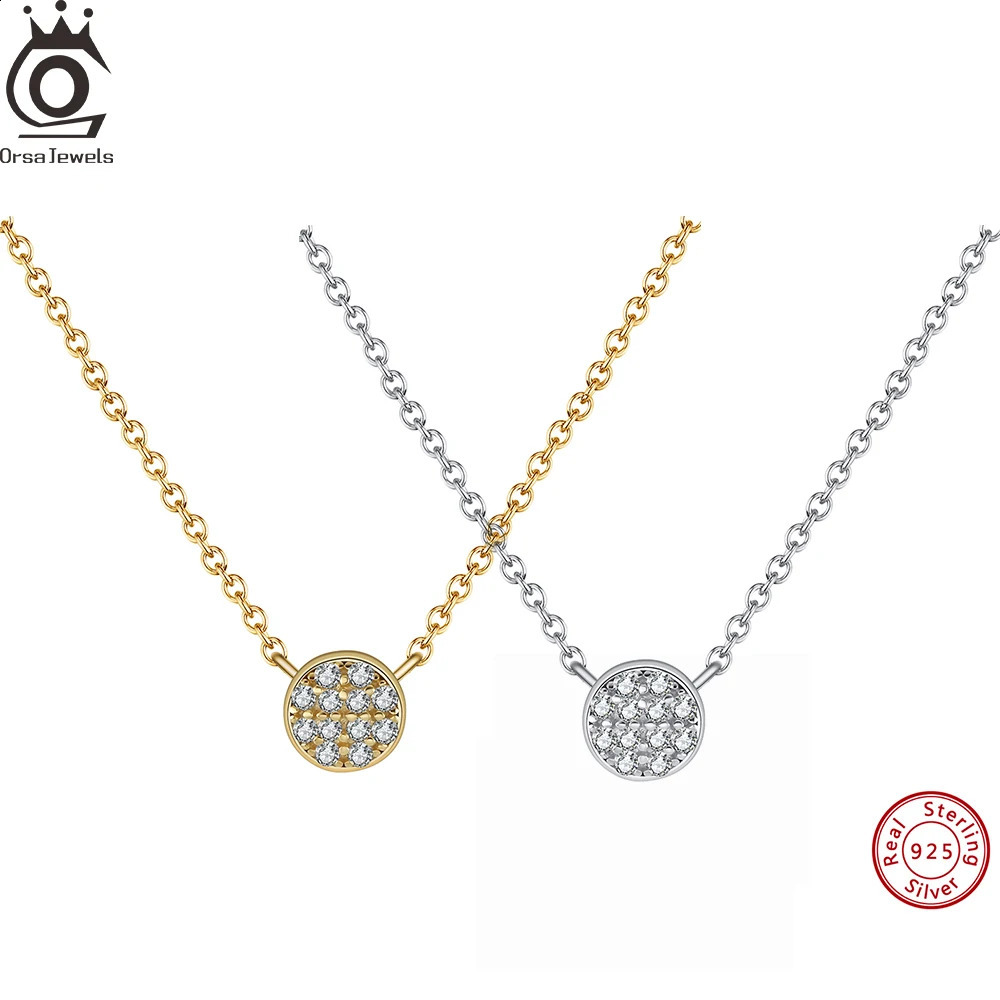 ORSA JEWELS Fashion 925 Pure Silver Jewelry Round Zircon Pendant Necklace Suitable for Women Fine Crystal Chain Necklace APN22 241018