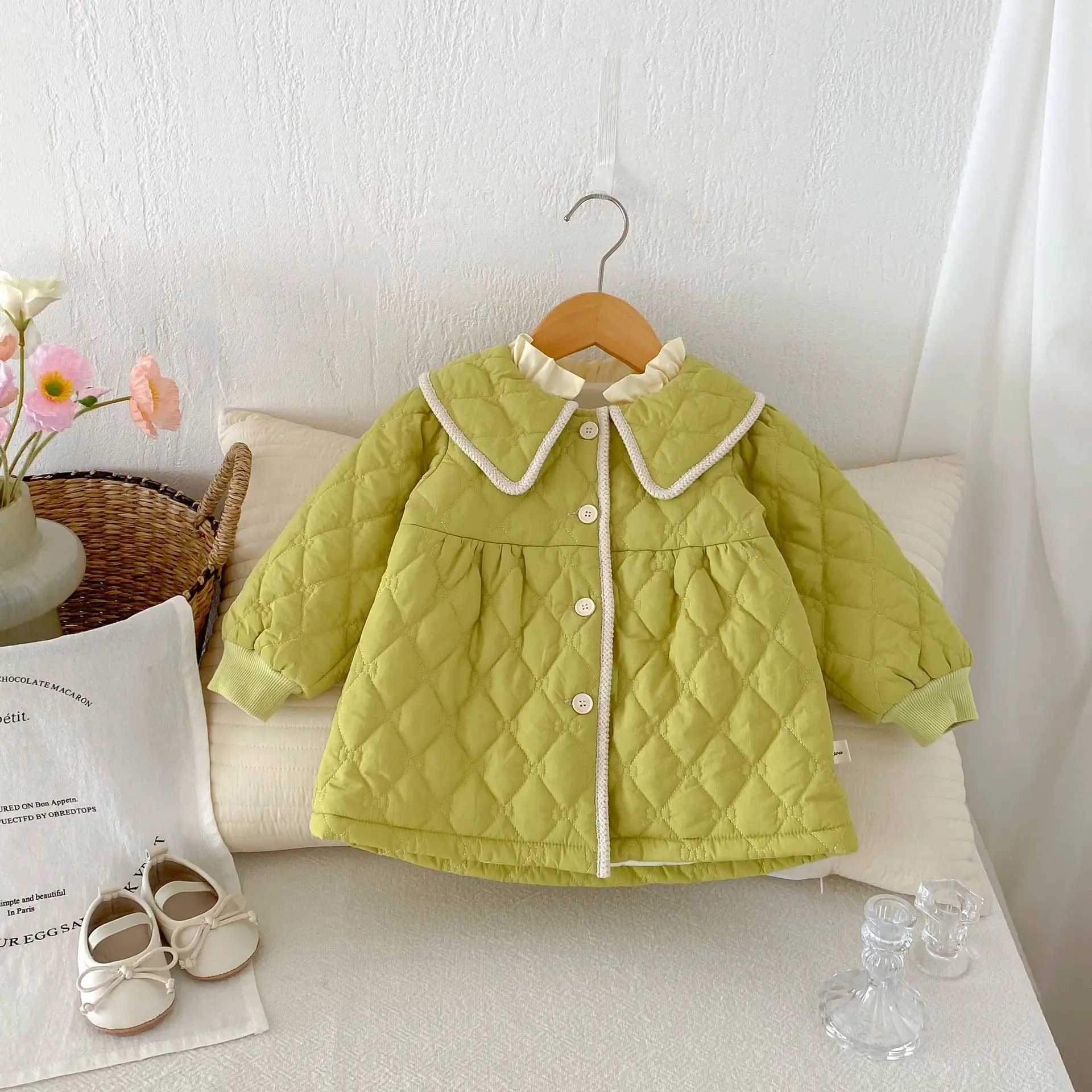 Winter Baby Girls Park Pure Cotton Bedding Solid Swing Door Collar Warm Lace Baby Coat Preschool Girls Jacket M241018