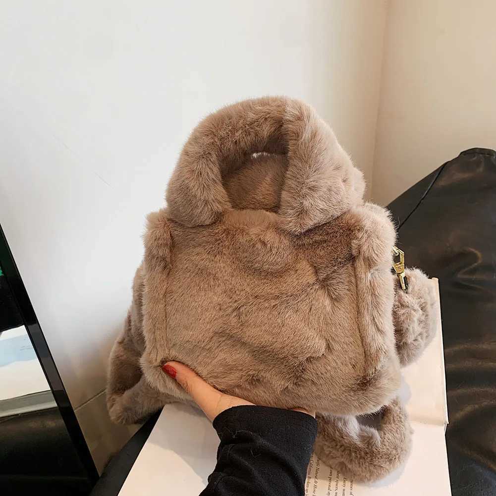 Ladies Faux Fur Shoulder Bag Magnetic Closure Handbag Solid Mini Tote Satchel Purse for Travel Party 241018