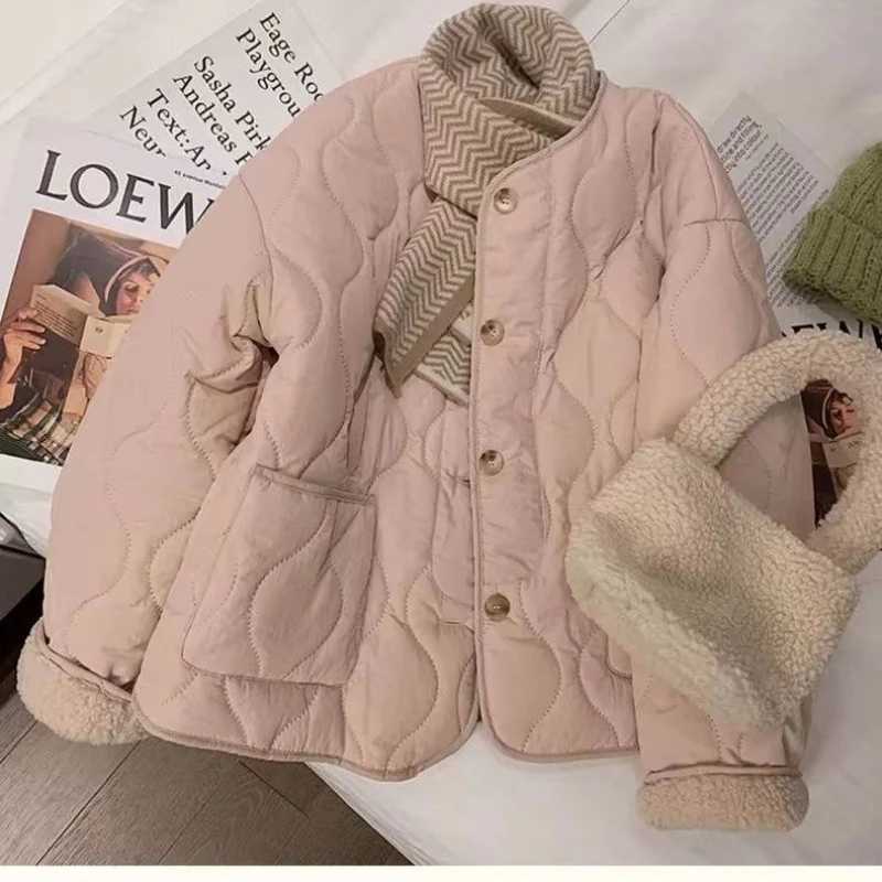 Pink Sheep Cotton Coat 2024 Winter New Style Korean Version Thickened Round Neck Lamb Wool Jacket Cotton Padded Jacket For WomenX241018