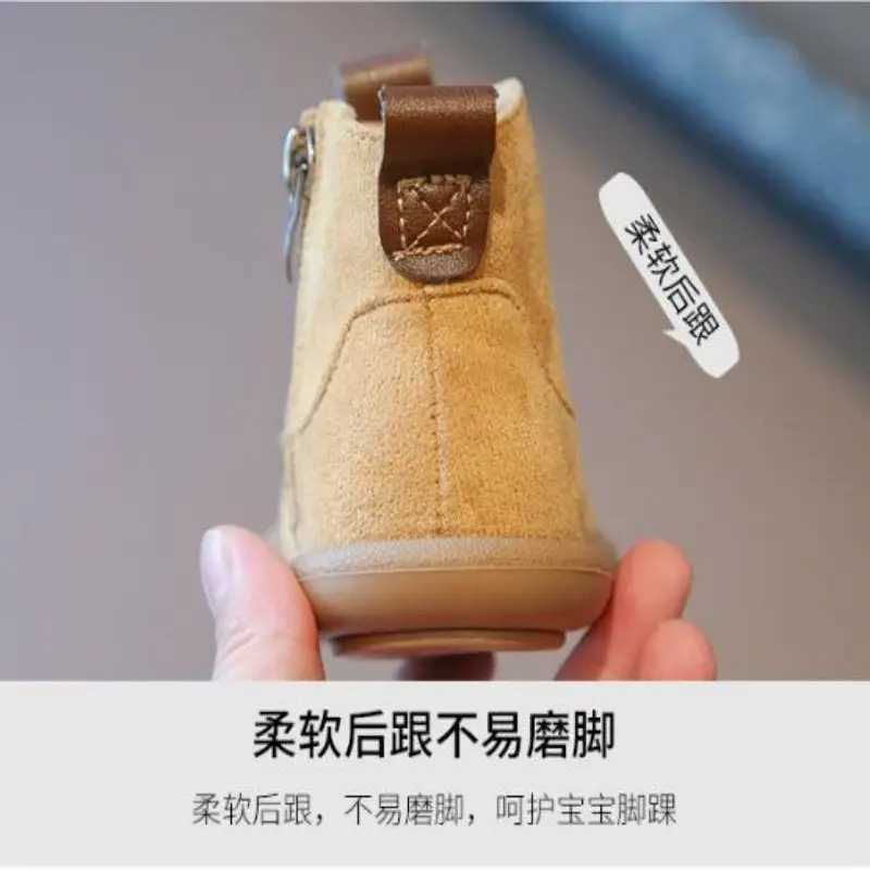 Boots Childrens Plush Autumn/Winter New Style Girls Retro Cotton Boots British Style Boys Solid Color Plush Cotton Boots H241018