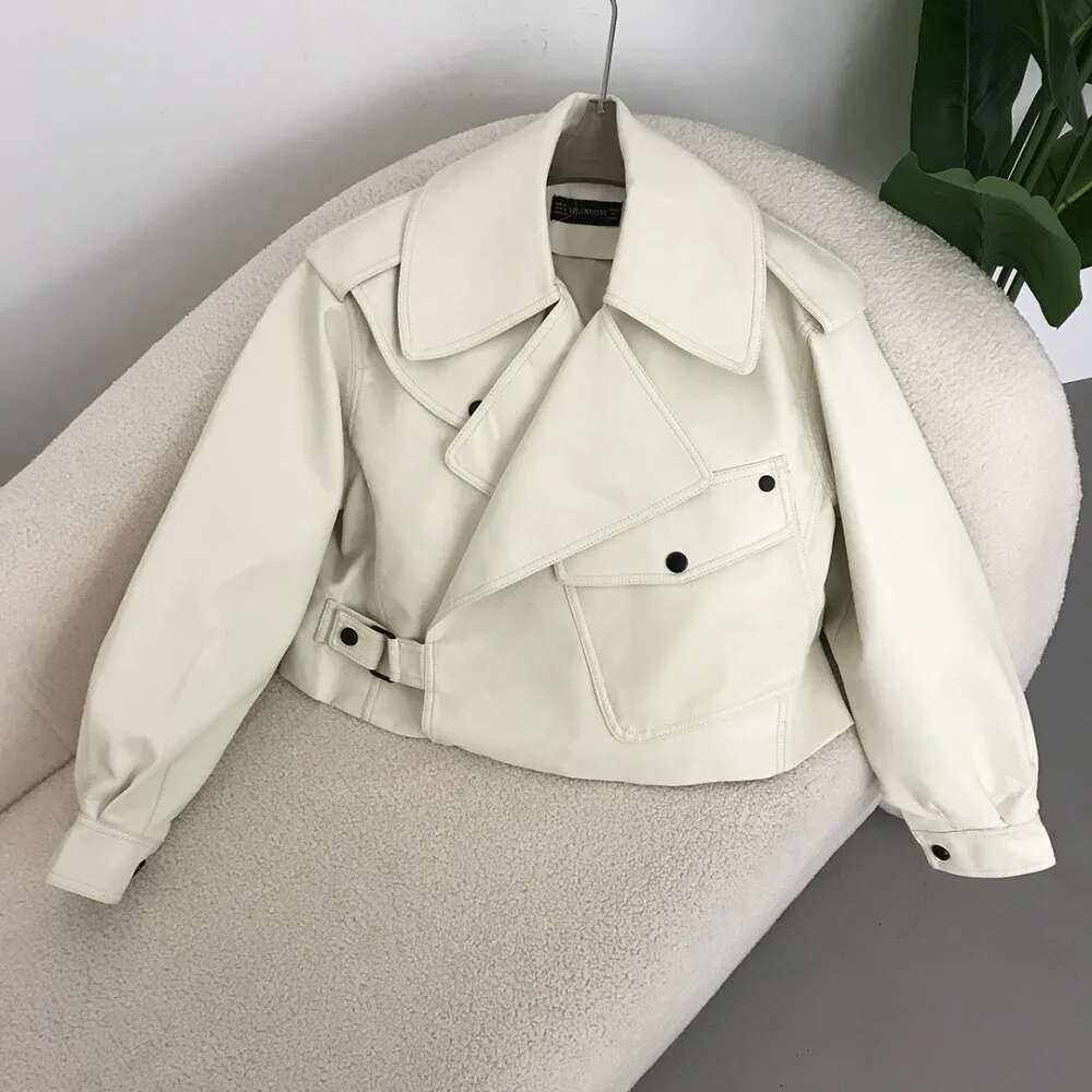 New PU Motorcycle Jackets Faux Leather Jacket American Style Spring Women Biker Coat Turn Down Collarloose Streetwear Outerwear