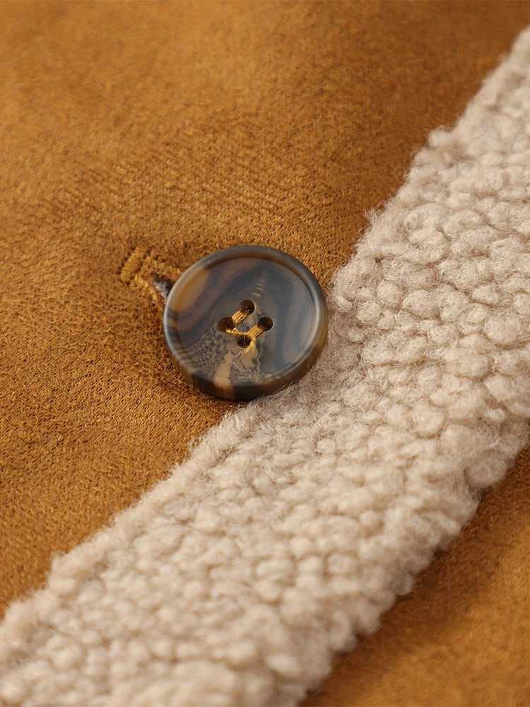 2024 Women Autumn Winter Warm Lamb Wool Thick Coat Elegant Lapel Two Buttons Short Overcoats Chic Lady Commute Street OuterwearX241018