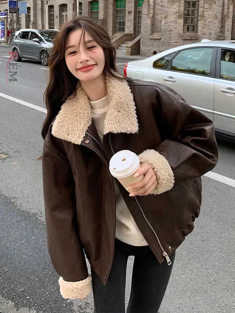 LANMREM Motorcycle Leather Fur Integrated Lamb Wool Coat For Women Lapel Long Sleeves Cool Coats 2024 Autumn Winter New 2DB1057X241018