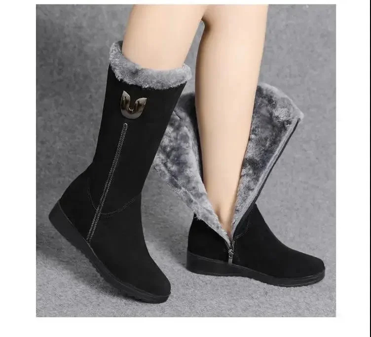 Womens Shoes Winter Warm High Fur Boots Womens Shoes Mid Leg Velvet Snow Flat Boots Zipper Fashion Botas De Mujer 35-41241018