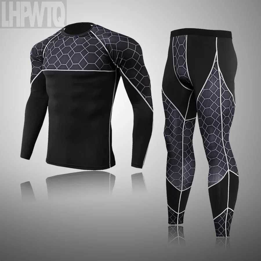 Men's Thermal Underwear Mens Sports Thermal Underwear Set Men Running Long Johns Compression Leggings Clothing Winter First layer Jogging Skin Ca