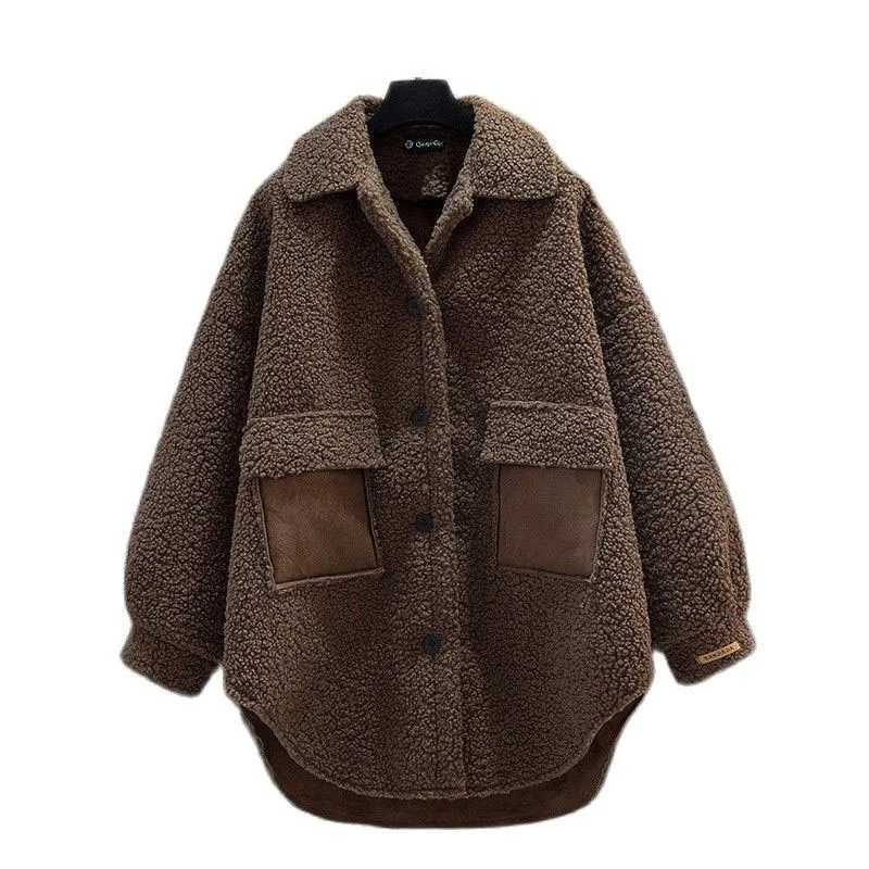 Fashionable Design Lamb Wool Jacket 2023 New Womens Autumn Winter Coat Thickening Loose Casual Womens Shirt Coat FemaleX241018