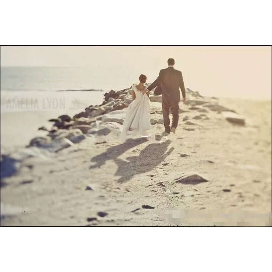 Crystal Vintage E A Dresses Satin Scoop Neck Beaded Swep Train Custom Made Ruched Beach Wedding Gown