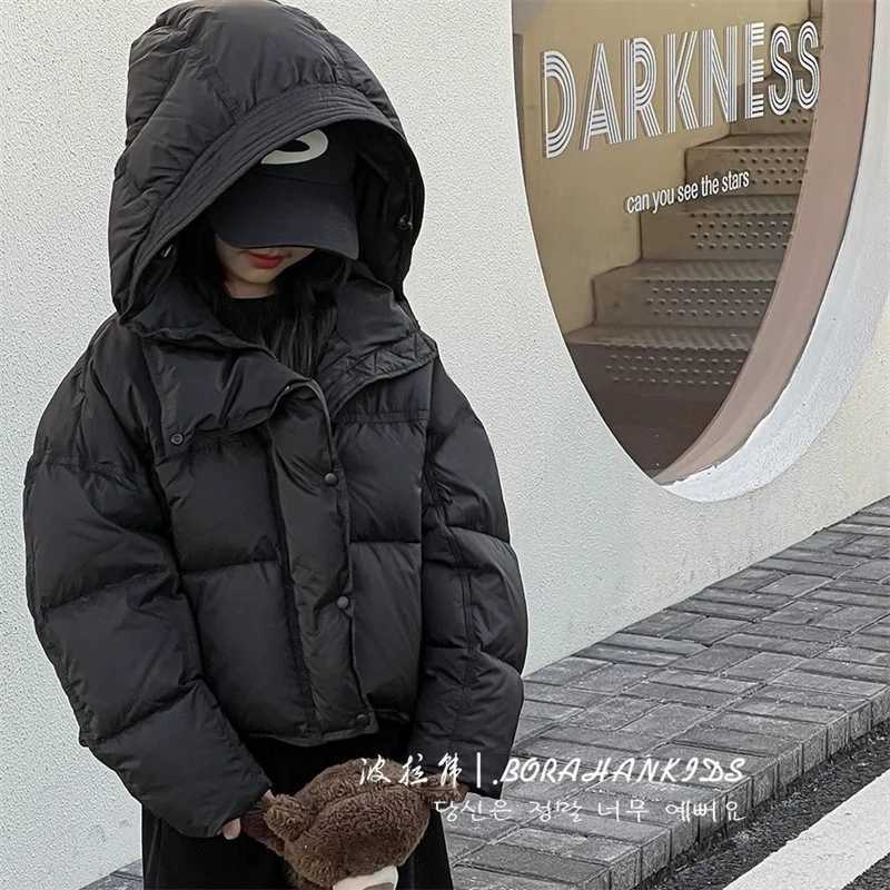 Girls outerwear jacket windproof jacket black winter autumn warm cotton Christmas gift childrens clothing M241018