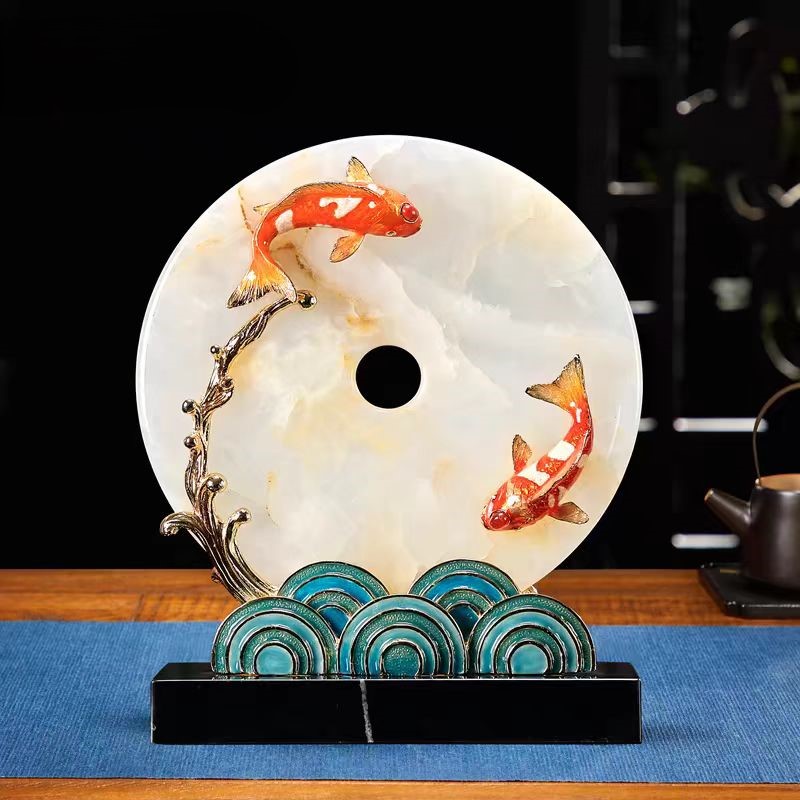 Premium Koi Fish Feng Shui Ornament - High-End Chinese Decor for Living Room, Peace Amulet for Good Karma, Ideal Housewarming and Business Opening Gif