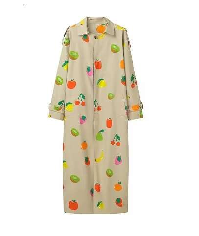 Fashion Print Long Trench Coat For Women 2024 Female Turndown Collar Chic Single-Breasted Windbreaker Outerwear New