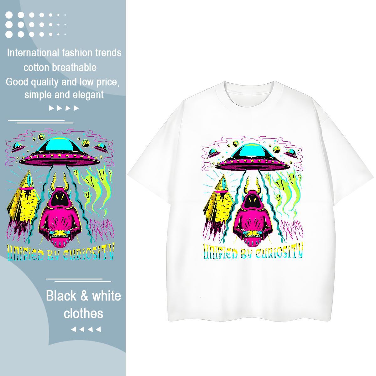 Fashion New Woman T Shirts 230g 100% Cotton Short sleeve Soft Street UFO Unisex Tshirts 5A Skull Top Tees