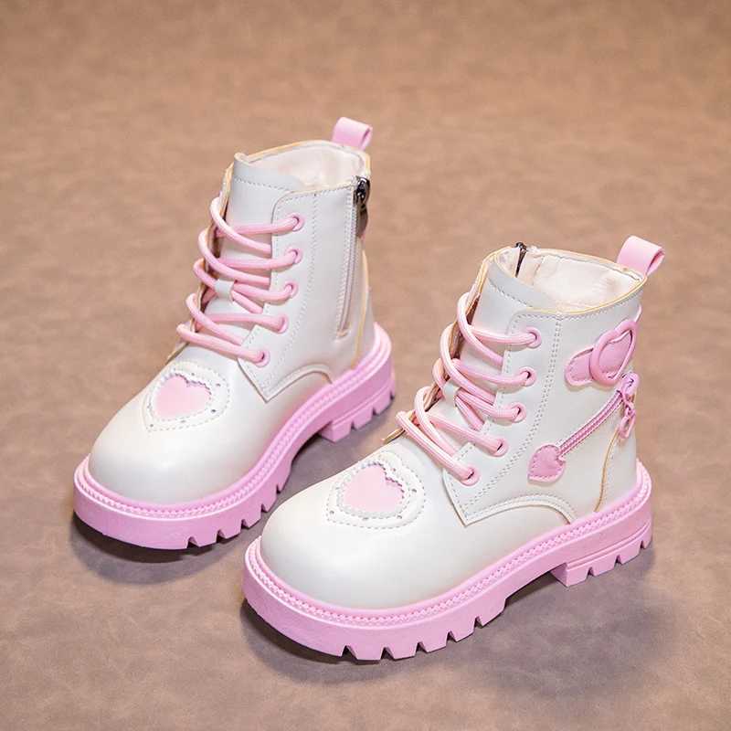 Boots Girls Fashion Boots Kids Warm Rubber Boots Winter Cotton Soft Sole with Love Side Zip Children Princess Boots Round-toe PU H241018