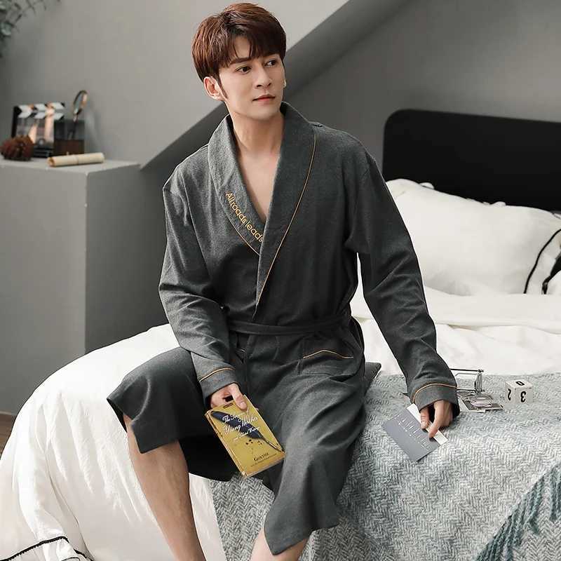 2024 Autumn Plus Size Long Sleeve Cotton Kimono Robes for Men High Quality Sleepwear Bathrobe Male Homewear Lounge Home ClothesXJ241018