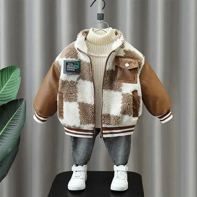 Boys thick coat new baby winter clothing cool mens clothing suitable for boys and childrens thick fur tops M241018