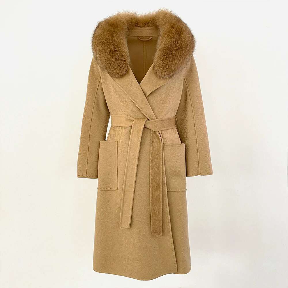 Clothes For Lady Long Coat Natural Real Fox Fur Jacket Winter Wool Woolen Ladies Handmade Women Warm Outerwear 2024 Casual