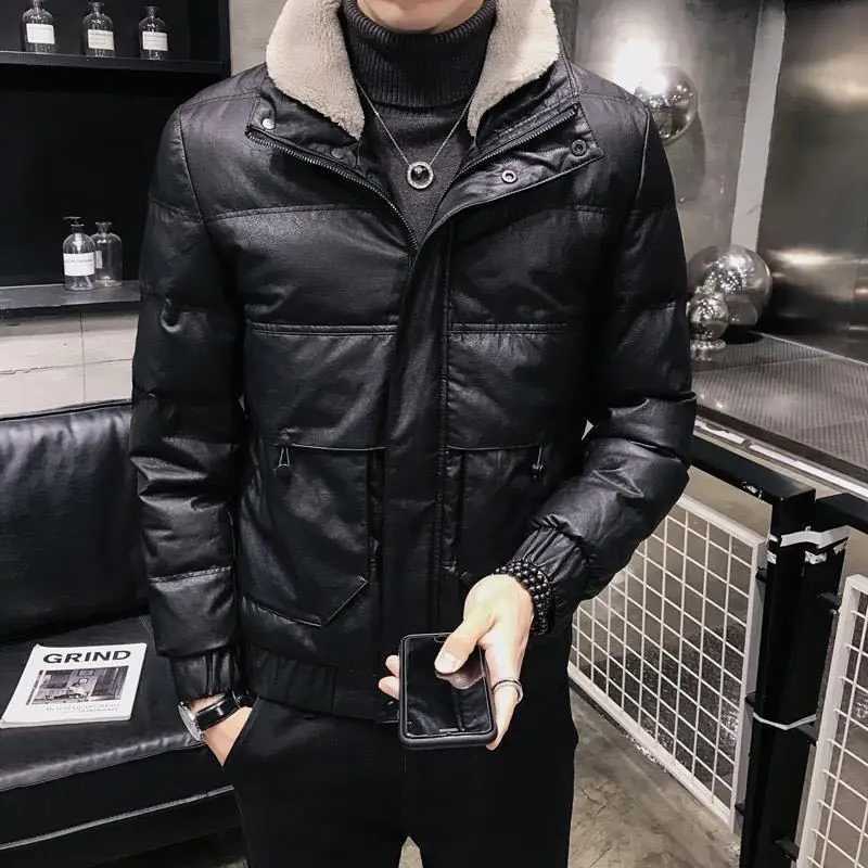 Winter Coat Men 2023 New Trendy Casual and Handsome Short Coat Slim-Fit Leather Cotton-Padded Coat Padded Down Jacket LX241018