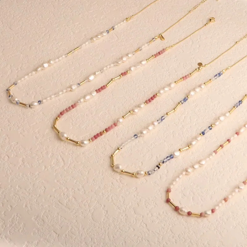 Minar handmade multi-color crystal natural stone freshwater pearl bead necklace for women 14K real gold copper necklace 241018
