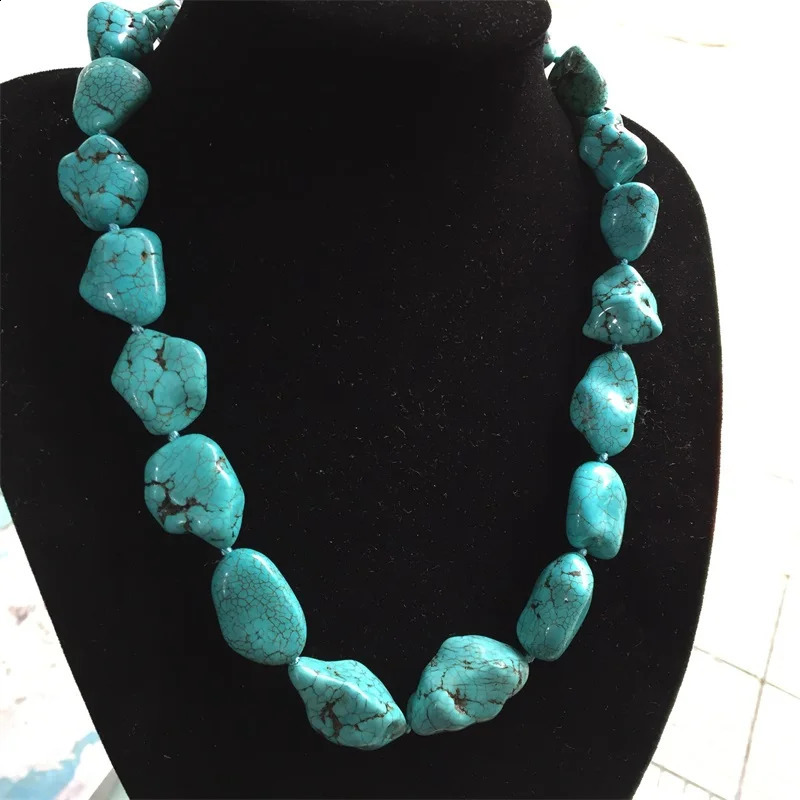 Turquoise irregular bead knot natural stone necklace suitable for womens long minimalist jewelry gifts 241018