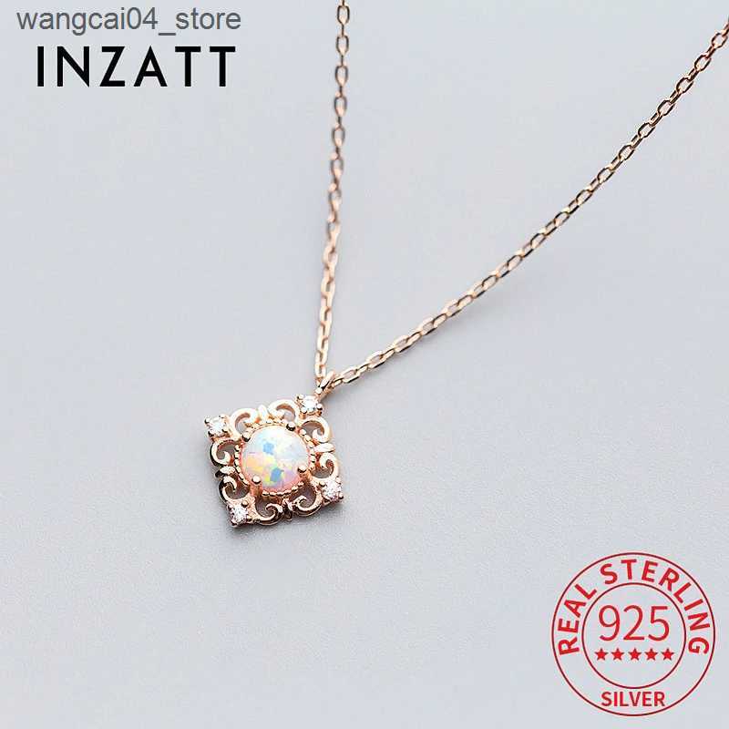 Chokers INZATT INS Real 925 sterling silver opal geometric pattern necklace suitable for womens classic exquisite jewelry minimalist accessories L2409